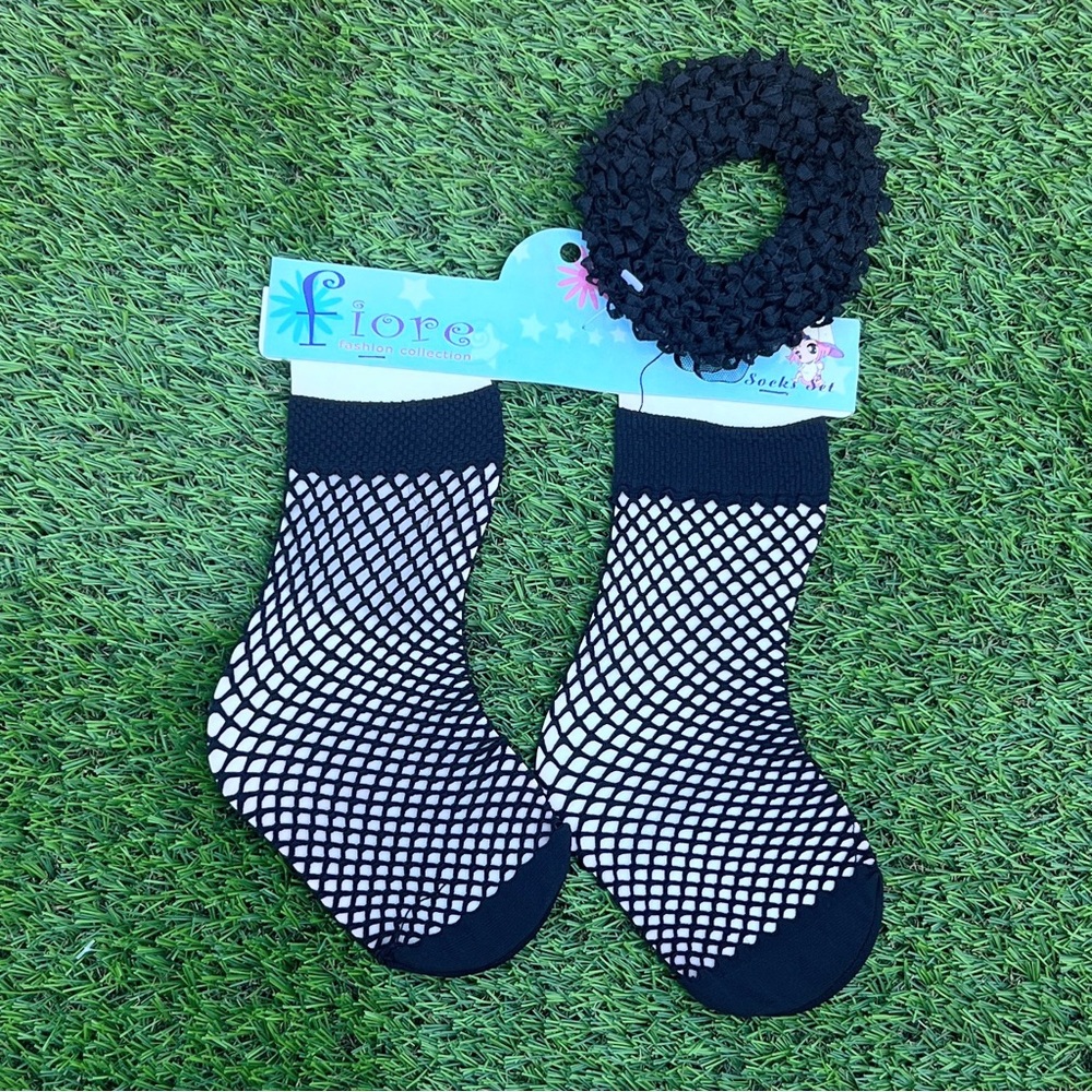 Black fishnet Socks and Scrunchie Set
